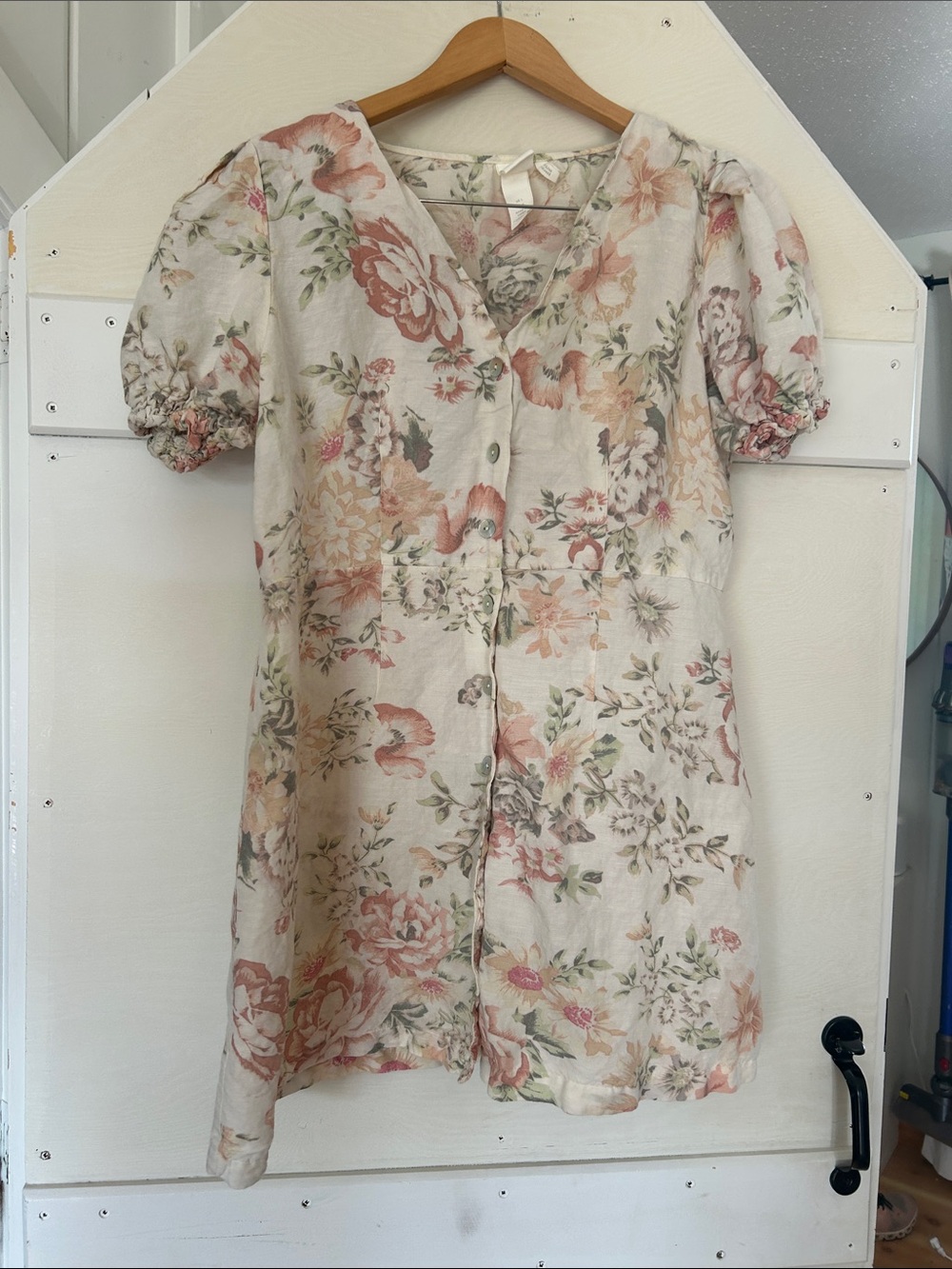 H&M linen blend puff sleeve mini dress